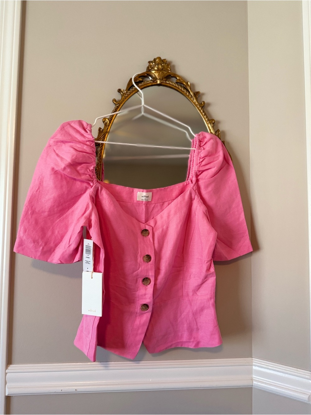 Wilfred Hot Pink Puff-Sleeve Button Front Blouse